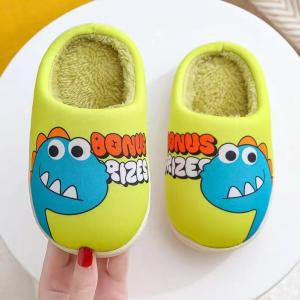 Kids soft cotton winter slippers lime green